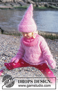Pink Pixie / DROPS Baby 10-15 - DROPS jumper in Vienna or Melody. Hat and mittens in Vienna and Baby-ull or Melody and Alpaca. Neck warmer in Karisma Superwash.