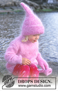 Pink Pixie / DROPS Baby 10-15 - Trui van Vienna. Muts en wanten van Vienna en Baby-ull. Halswarmer in Karisma Superwash