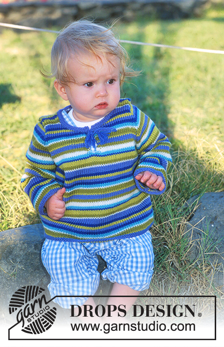Summer Wish / DROPS Baby 10-4 - Strikket jakke eller genser til baby og barn i DROPS Baby Merino. Arbeidet strikkes med striper og lomme. Størrelse 1 mnd - 4 år.