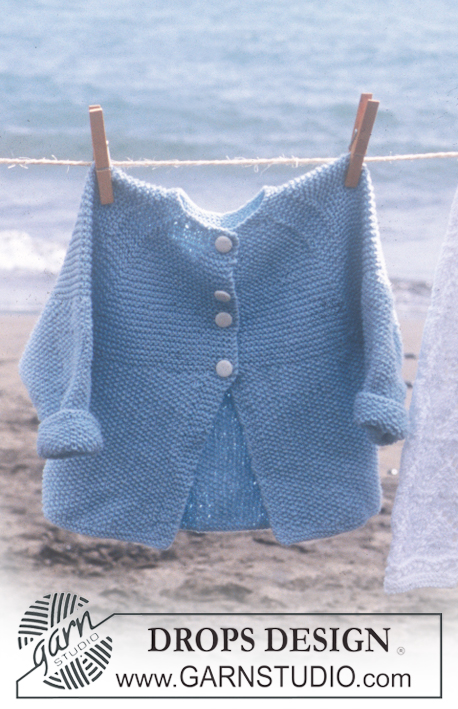 Quentin / DROPS Baby 10-8 - Rozpinany sweter na drutach, z reglanowymi rękawami, z włóczki DROPS Safran