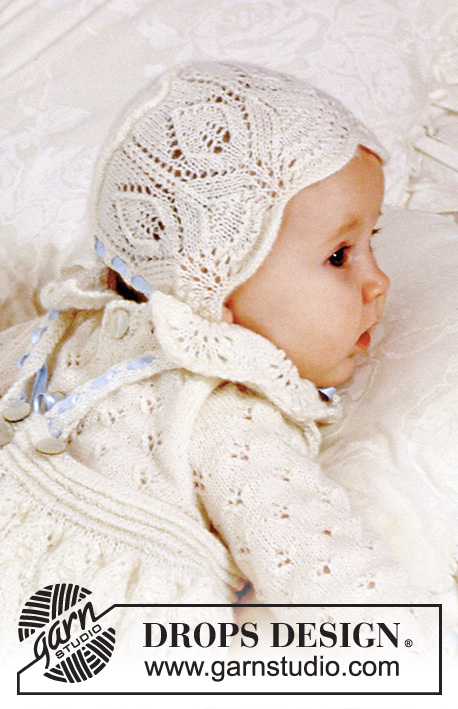 Angel Kissed Bonnet / DROPS Baby 11-31 - DROPS BabyAlpaka Silk või BabyMerino lõngast kootud pitsmustriga müts 1 kuni 9 kuusele beebile