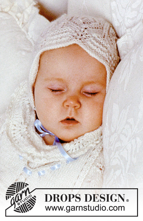 Angel Kissed Bonnet / DROPS Baby 11-31 - Czapeczka do chrztu z wzorem fal z włóczki BabyAlpaca Silk. Rozmiary 1-9 miesięcy