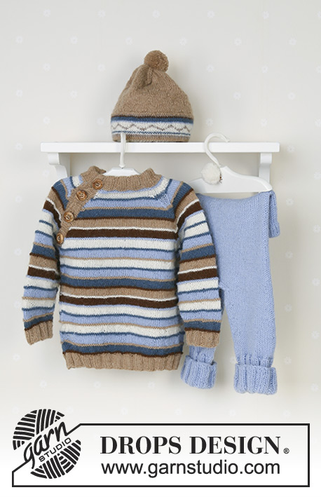 Swab the Deck / DROPS Baby 13-12 - DROPS Jumper, trousers, hat and soft toy in Alpaca