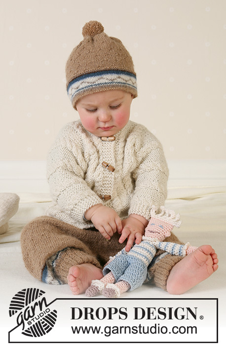 Marelius / DROPS Baby 13-14 - DROPS Jacket, trousers, hat and soft toy in Alpaca 