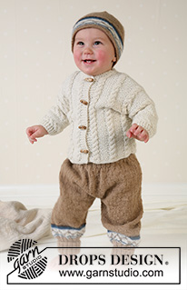 Marelius / DROPS Baby 13-14 - Gilet, pantalon et bonnet DROPS en Alpaca
