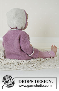 Little Lisa / DROPS Baby 13-6 - Dziecięcy rozpinany sweter, spodnie, czapka i torebka z włóczki DROPS Alpaca
