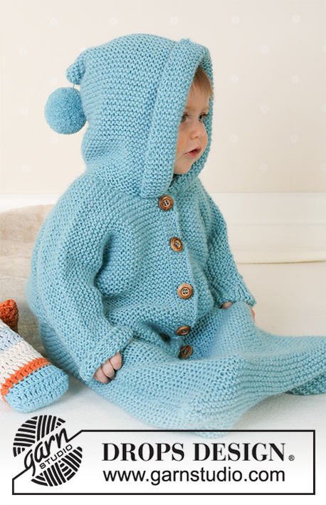 Dreamy Bluebell / DROPS Baby 14-14 - Bunting bag with hood in garter st, knitted in DROPS Alpaca. Sizes baby and children from 1 month to 4 years.