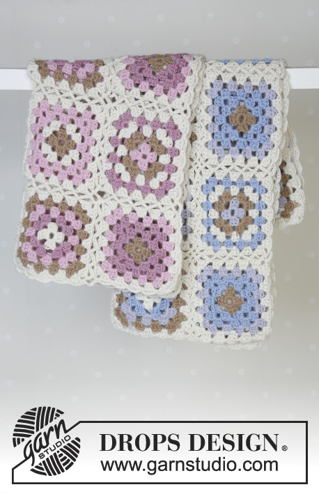 Granny's Hugs / DROPS Baby 14-24 - Couverture crochetée avec carrés type granny et 2 fils DROPS Alpaca. Thème: Couverture bébé
