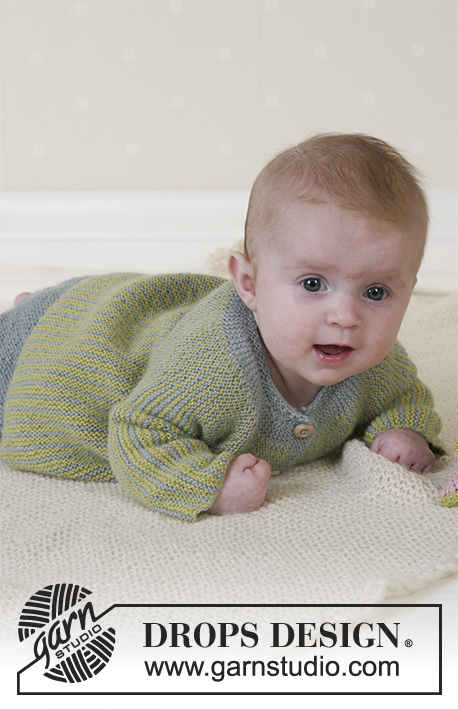 Little Fern / DROPS Baby 14-27 - Conjunto de pantalón y chaqueta en punto musgo en DROPS Alpaca. Tallas para bebés y niños, 1 mes a 4 años.