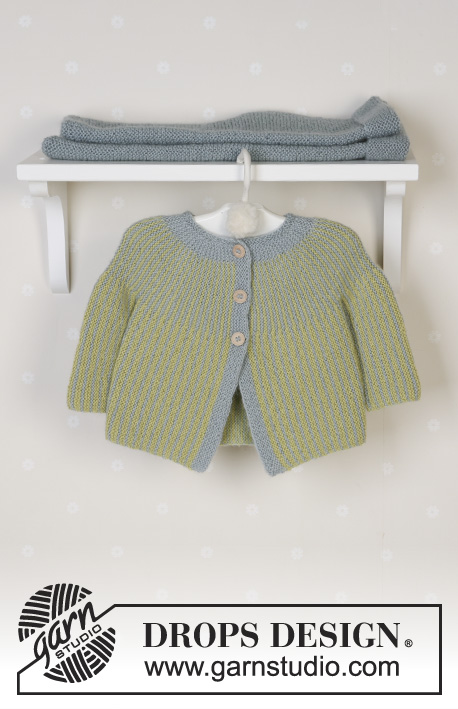 Little Fern / DROPS Baby 14-27 - Completo formato da pantaloni e cardigan a maglia legaccio in DROPS Alpca. Taglie per neonati e bambini, da 1 mese a 4 anni.