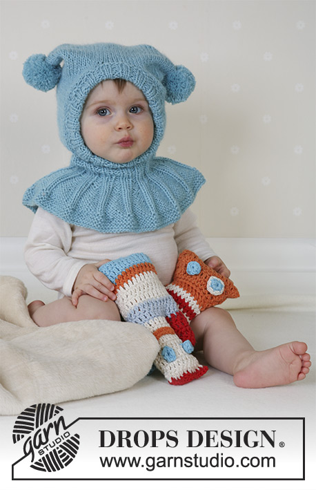 Funny Jester / DROPS Baby 14-28 - Knitted jester hat with collar and pompons in DROPS Alpaca. Sizes baby and children from 1 month to 4 years.
