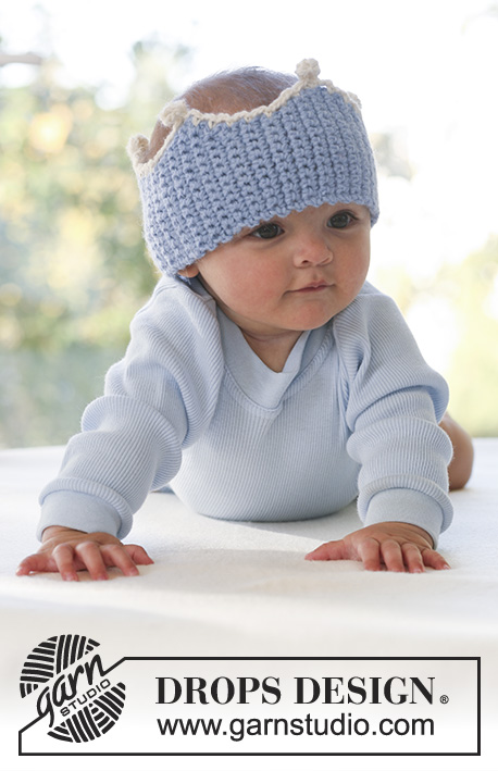 Prince Charming / DROPS Baby 16-11 - Gehaakte kroon hoofdband voor baby en kinderen in DROPS Alpaca.