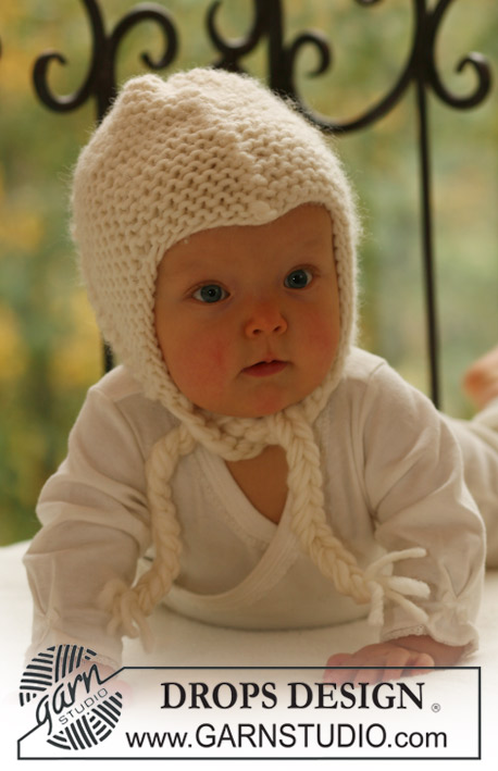 Pilot Cuddles / DROPS Baby 16-12 - Knitted bonnet in garter st for baby and children in DROPS Snow or DROPS Wish