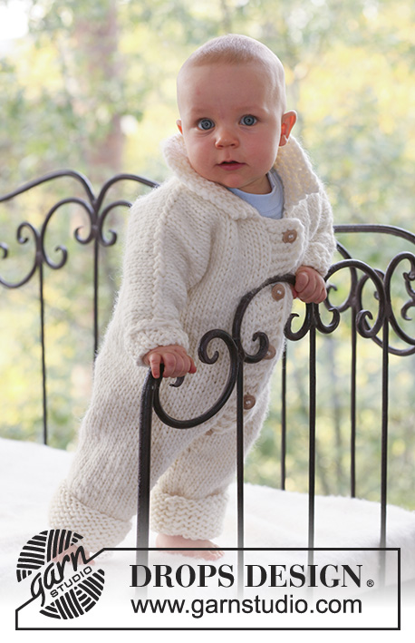 Ready to Fly / DROPS Baby 16-15 - Knitted baby jumpsuit with seamless sleeves in DROPS Snow
