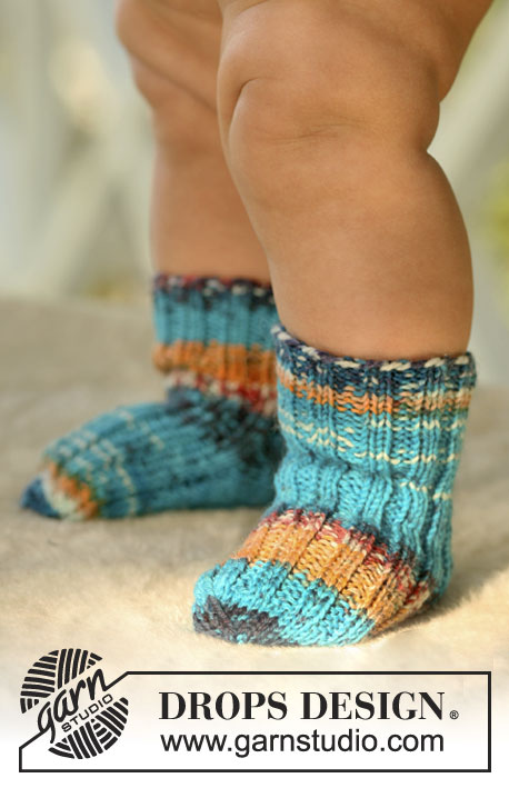 Little Jamboree Socks / DROPS Baby 16-27 - Niemowlęce i dziecięce skarpetki na drutach, z włóczki DROPS Fabel 