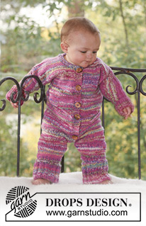 To the Fair! / DROPS Baby 16-4 - Knitted baby jumpsuit with seamless sleeves in 2 threads DROPS Fabel