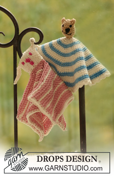 Cuddly Friend / DROPS Baby 17-26 - Pequenas mantas para bebés em croché e tricô com motivos de animais em DROPS Muskat 