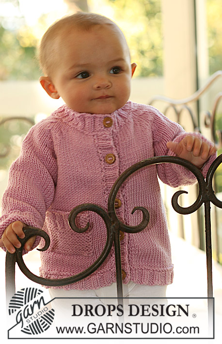 Little Petunia / DROPS Baby 17-4 - Strikket trøje med raglan til baby og børn i DROPS Merino Extra Fine