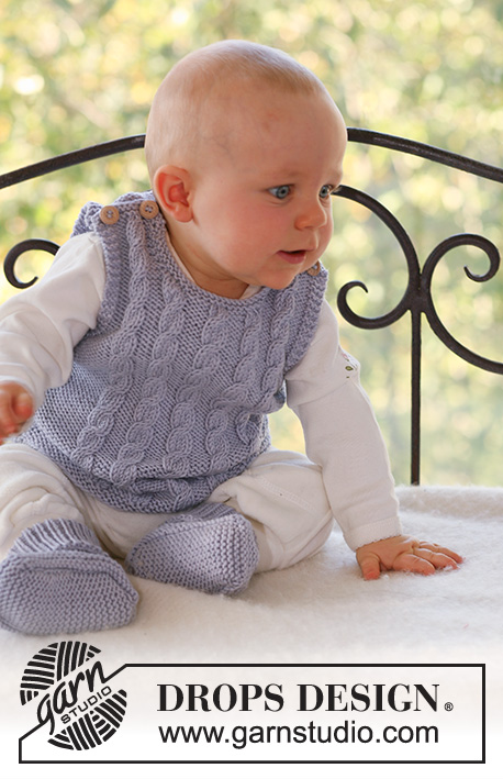 Little Gent / DROPS Baby 17-9 - DROPS Merino Extra Fine lõngast kootud palmikutega beebi ja laste vest ja sokid