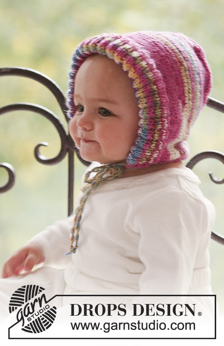 Little Miss / DROPS Baby 18-11 - Knitted bonnet hat for baby and children in DROPS Fabel
