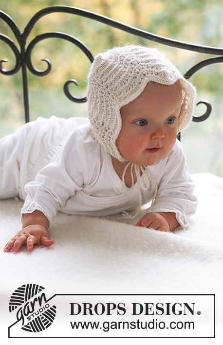 Poppy's Bonnet / DROPS Baby 18-12 - Dětský čepeček s vlnkovým vzorem pletený z příze DROPS Alpaca. 
