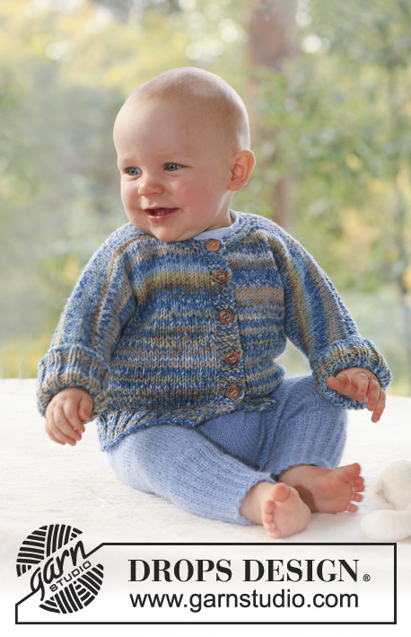 Wind and Waves / DROPS Baby 18-17 - Set of knitted jacket in 2 threads DROPS Fabel and pants in 1 thread DROPS Alpaca for baby and children