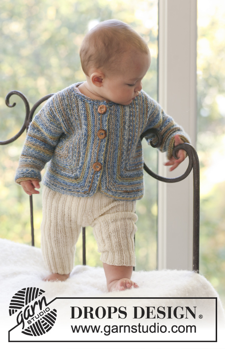 Killian / DROPS Baby 18-25 - Ensemble au tricot pour bébé et enfant: Veste au point mousse tricotée en DROPS Fabel et Pantalon en côtes tricoté en DROPS Alpaca