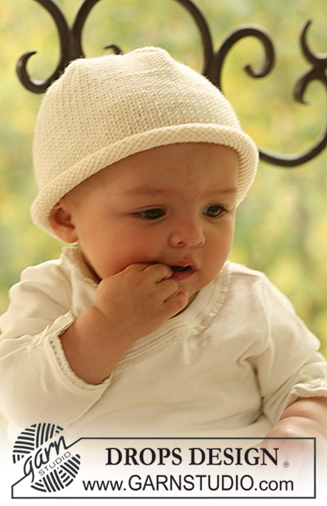 Roll On / DROPS Baby 18-26 - Gorro tricotado em DROPS Merino Extra Fine para bebés e crianças