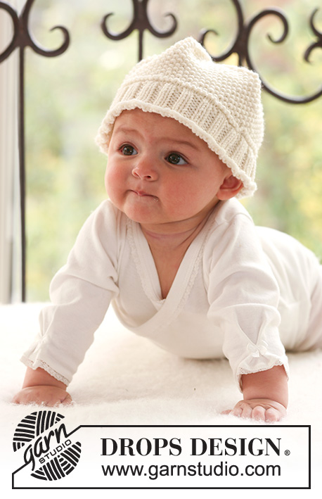 Pearly Cheeks / DROPS Baby 18-27 - Dětská čepice s hráškovým a pružným vzorem pletená z příze DROPS Merino Extra Fine. 