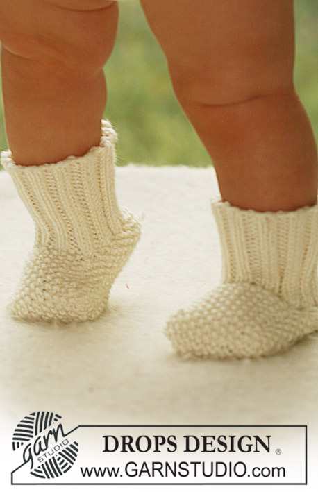 Miss Mossy Socks / DROPS Baby 18-28 - Calcetas de punto en punto de arroz, para bebé y niños, en DROPS Merino Extra Fine