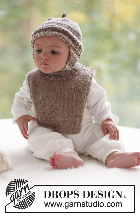 Woodland Elf / DROPS Baby 18-5 - Set of knitted hat with ear flaps in DROPS Fabel and neck warmer in DROPS Alpaca for baby and children