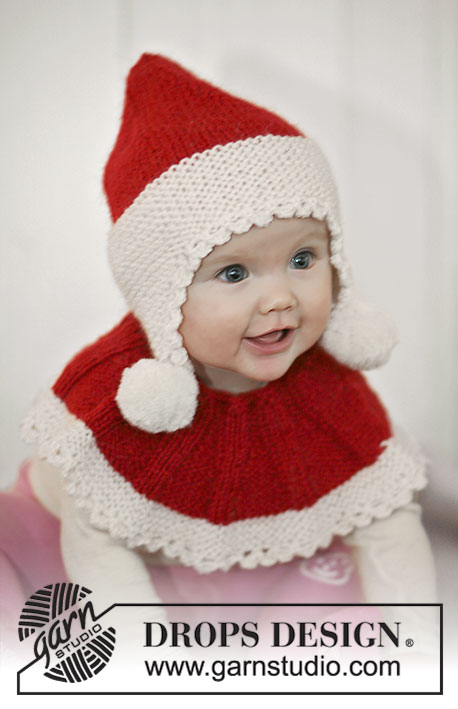 Baby Noel / DROPS Baby 19-11 - Das Set umfasst: Gestrickte weihnachtliche Mütze und Kragenschal für Babys und Kinder in 2 Fäden DROPS Alpaca