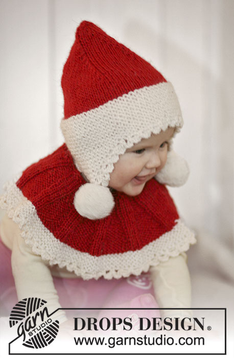 Baby Noel / DROPS Baby 19-11 - Kahekordsest DROPS Alpaca lõngast kootud beebi ja laste päkapiku müts ja kaelussall jõuludeks 