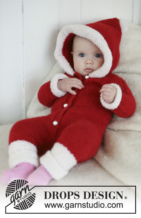 My First Christmas / DROPS Baby 19-16 - Mameluco de Santa con capucha para bebé y niños en 2 hilos DROPS Alpaca
