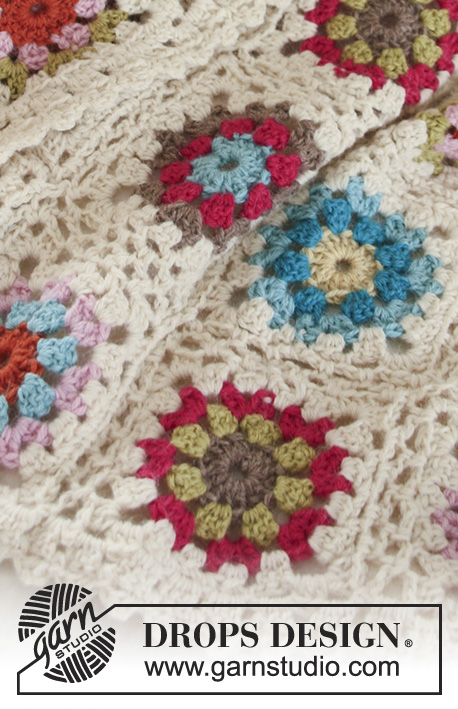 Granny's Little Girl / DROPS Baby 19-22 - Colourful crochet baby blanket with granny squares in 2 threads DROPS Alpaca 
