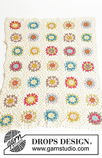 Granny's Little Girl / DROPS Baby 19-22 - Pestrobarevná deka ze čtverců háčkovaných z dvojité příze DROPS Alpaca. Motiv: Dětské deky.