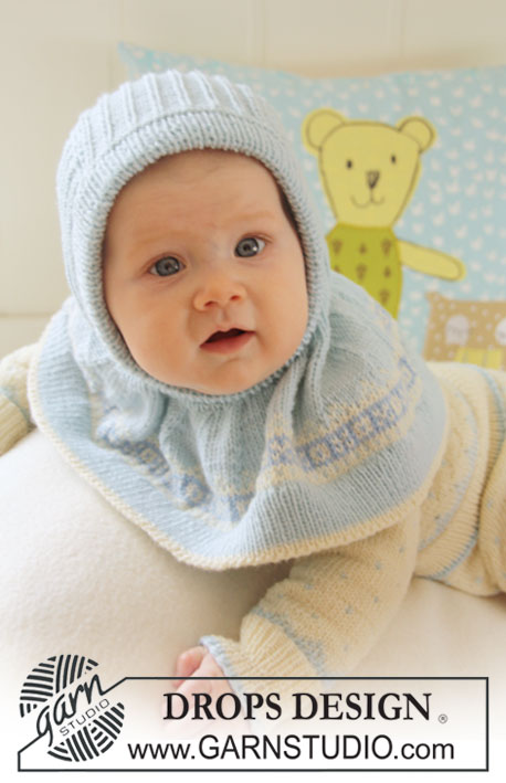 Jonas / DROPS Baby 19-32 - Souprava: dětský kabátek, kalhoty, čepice - kukla  a ponožky s norským vzorem pletené z příze DROPS BabyMerino