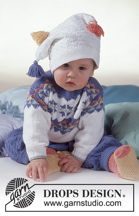 Arlequin Ensemble / DROPS Baby 2-14 - DROPS jumper with star pattern, pants, hat and socks