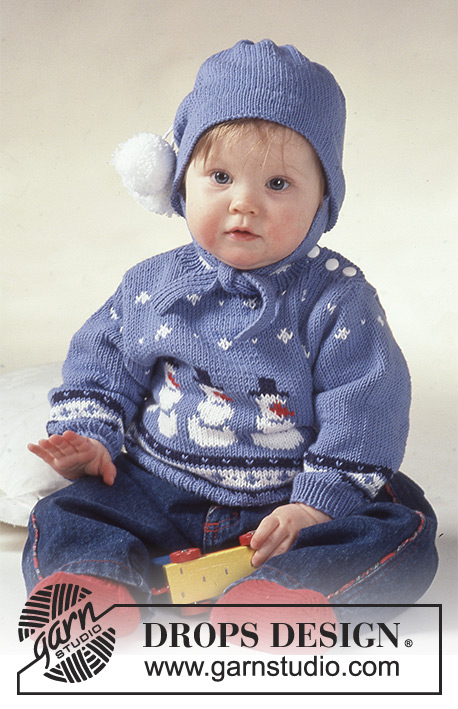 Fun with Frosty / DROPS Baby 2-8 - DROPS trui / kersttrui met sneeuwpopmotief, sokken en muts van “Camelia”.