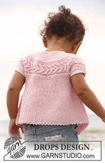 Nova / DROPS Baby 20-14 - Short sleeve cardigan knitted from side to side in garter st and lace pattern for baby and children in DROPS BabyMerino