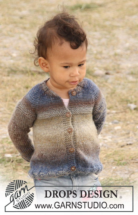 Nathan Jacket / DROPS Baby 20-16 - Dziecięcy rozpinany sweter na drutach, z reglanowymi rękawami, z włóczki DROPS Delight