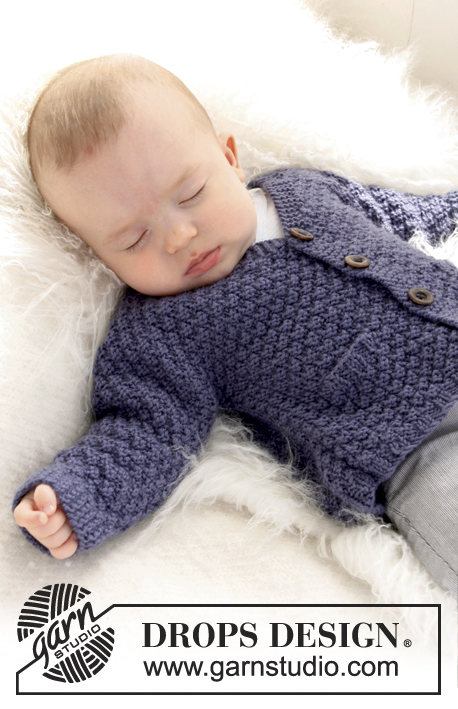 Checco's Dream / DROPS Baby 21-11 - Strikket ermsømløs jakke med perlestrikk til baby og barn i DROPS Merino Extra Fine