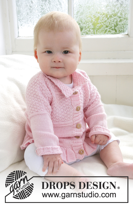 Lea / DROPS Baby 21-14 - Veste au tricot pour bébé et enfant, en point texturé avec bordure volantée, en DROPS BabyAlpaca Silk