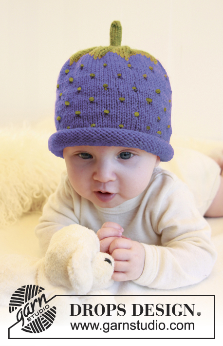 Sweet Blueberry / DROPS Baby 21-20 - Gorro tricotado em forma de mirtilo para bebés e crianças em DROPS Alpaca