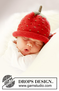Sweet Strawberry / DROPS Baby 21-21 - Knitted strawberry hat for baby and children in DROPS Alpaca