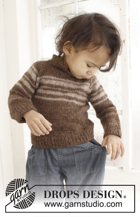 William / DROPS Baby 21-29 - Strikket genser med raglan og striper til baby og barn i DROPS Lima