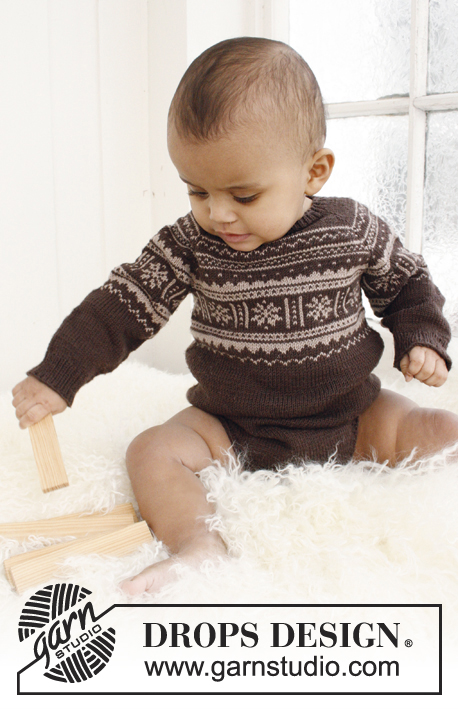 Litte William`s Body / DROPS Baby 21-32 - Body au tricot pour bébé et enfant, avec emmanchures et jacquard nordique, en DROPS BabyMerino ou DROPS BabyAlpaca Silk