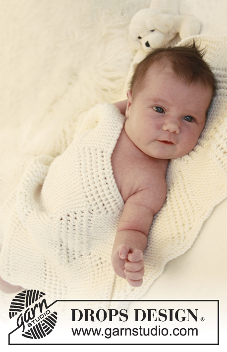 Baby Cloud / DROPS Baby 21-37 - Couverture au tricot pour bébé avec point ajouré, en DROPS Merino Extra Fine