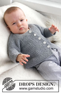 Grey Gosling / DROPS Baby 21-39 - Knitted jacket worked sideways for baby and children in 2 threads DROPS Alpaca