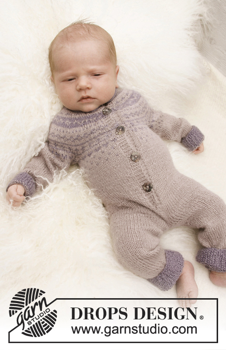 Wonderchild / DROPS Baby 21-4 - Sett med strikket djevellue og overall med nordisk mønster til baby og barn i DROPS BabyAlpaca Silk